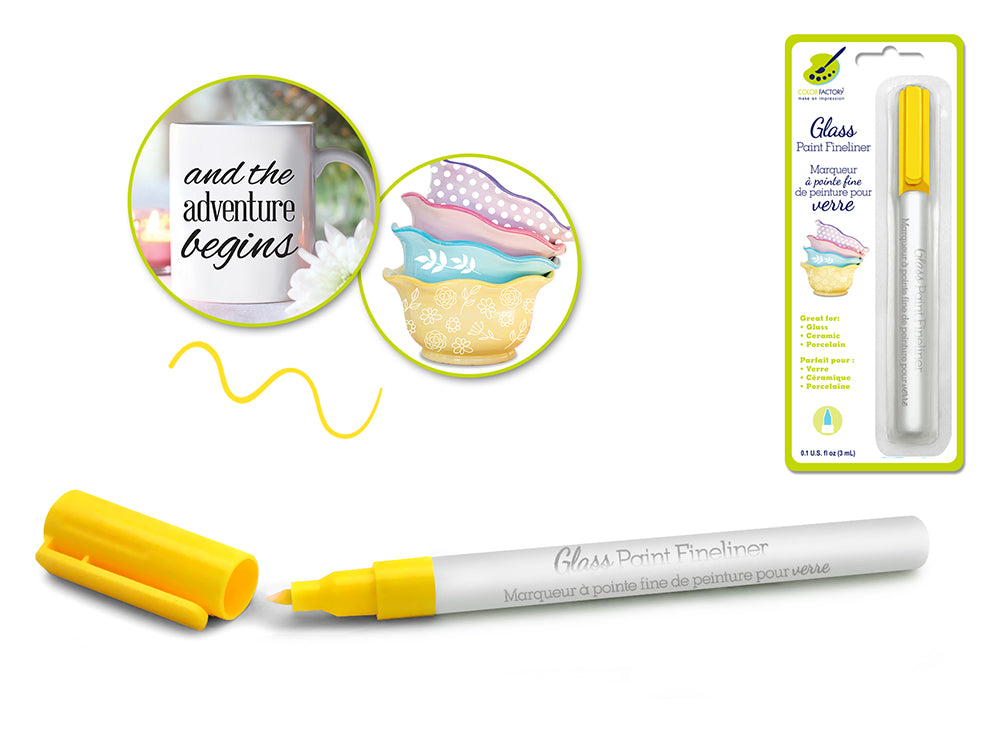 Color Factory: Glass Marker Ceramic/Porcelain Fineliner Permanent 3ml E) Yellow