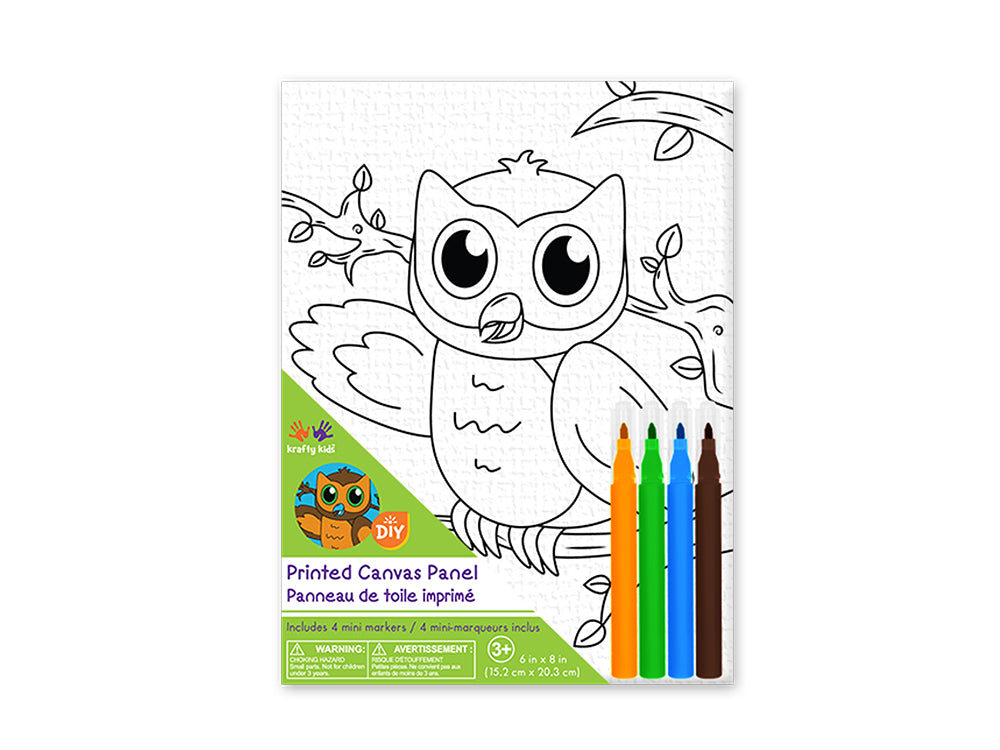 Krafty Kids Kit: 6"x8" DIY Canvas Panel w/4 Mini Markers H) Owl