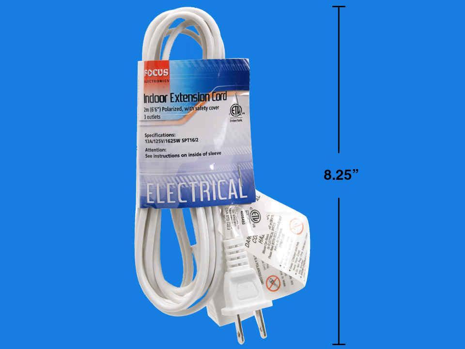 Focus Elect. 2M Extension Cord, White, CSA, sleeve
