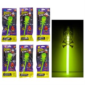 Neon Glo Glow Stick Skull Wand, 8", 6 Colors, Printed Bag