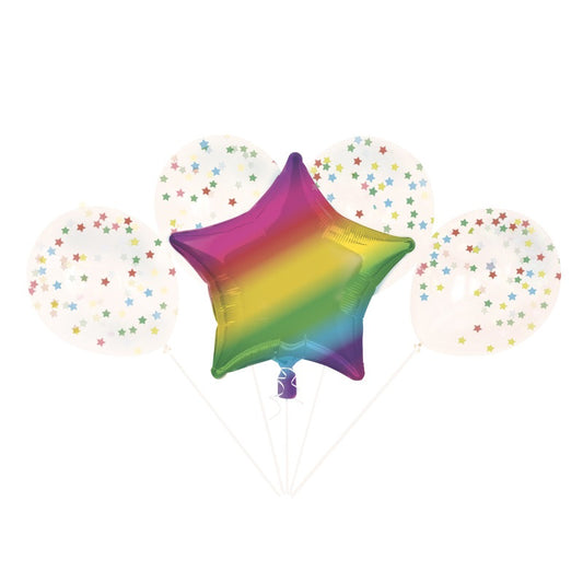 Rainbow Star Foil & Latex Balloon Bouquet Kit  5pc
