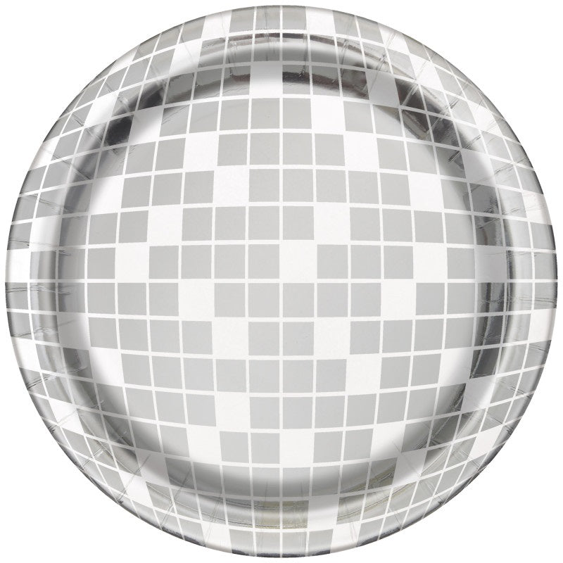 Dance Party Disco Ball Round 7" Dessert Plates  8ct - Foil Board