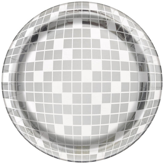 Dance Party Disco Ball Round 7" Dessert Plates  8ct - Foil Board