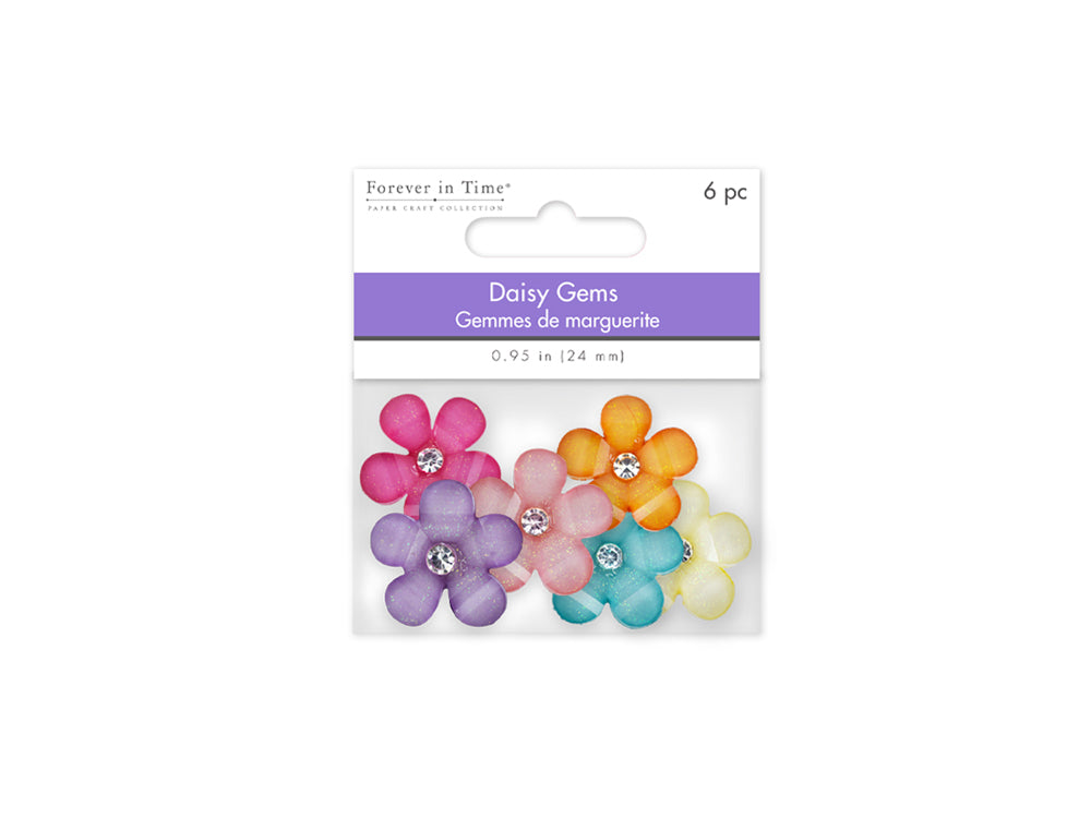 Paper Craft Embellishment: 24mm Glitter Daisy Gems 6pc w/4mm Crystal Asst 6-col A) Pastel Medley