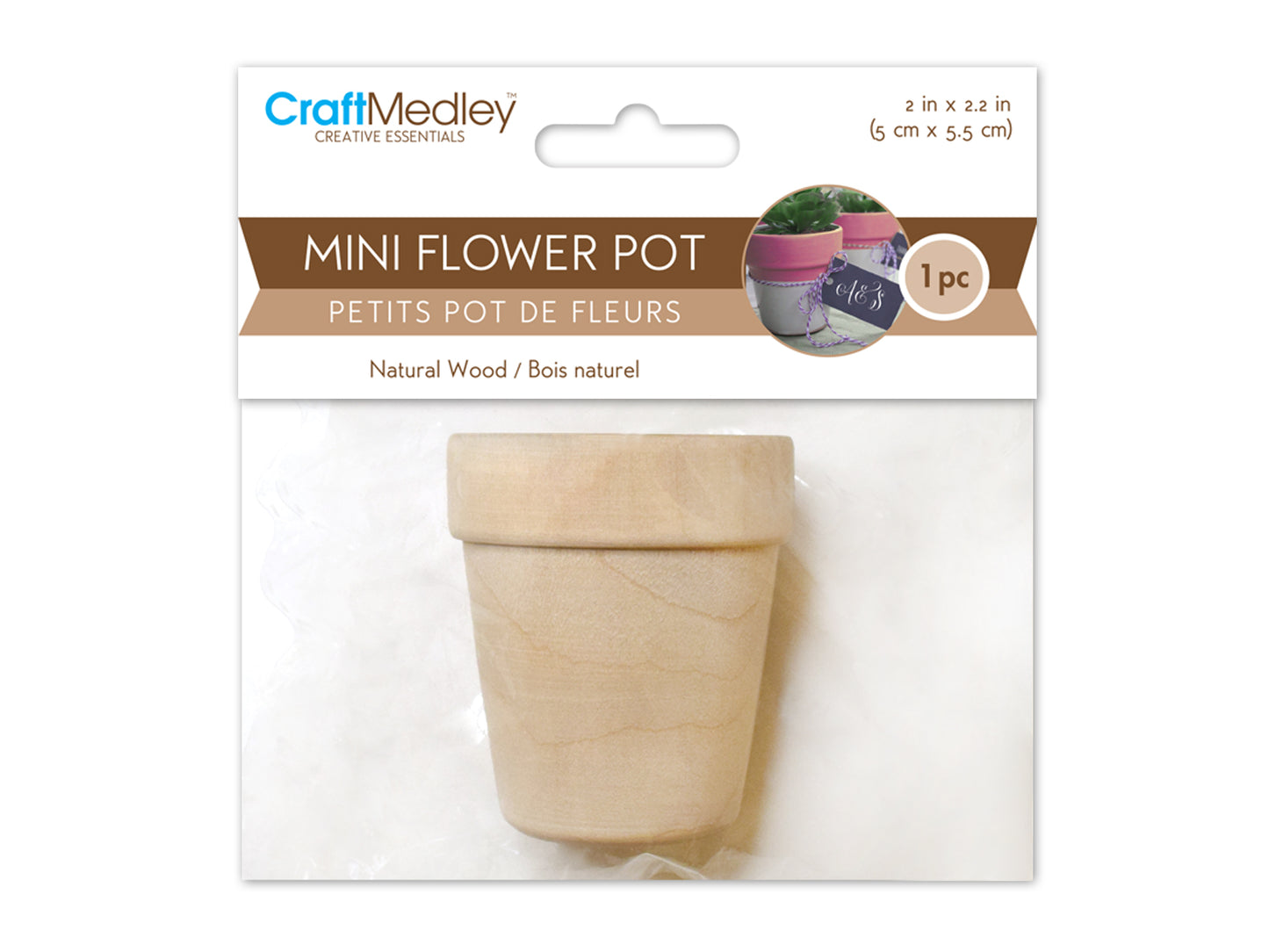 Craftwood: 5cmx5.5cm Mini Flower Pots x1 Natural