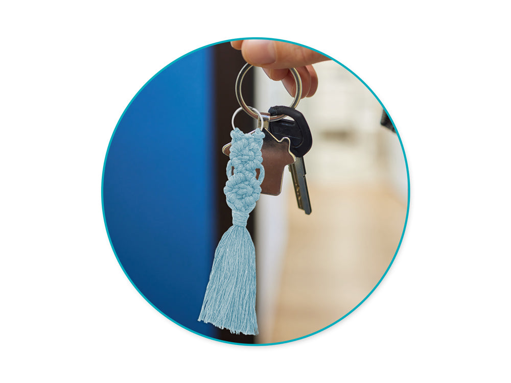 Needlecrafters: DIY Macramé Keychain Kit w/Key Ring~ Makes 2 D) Blue