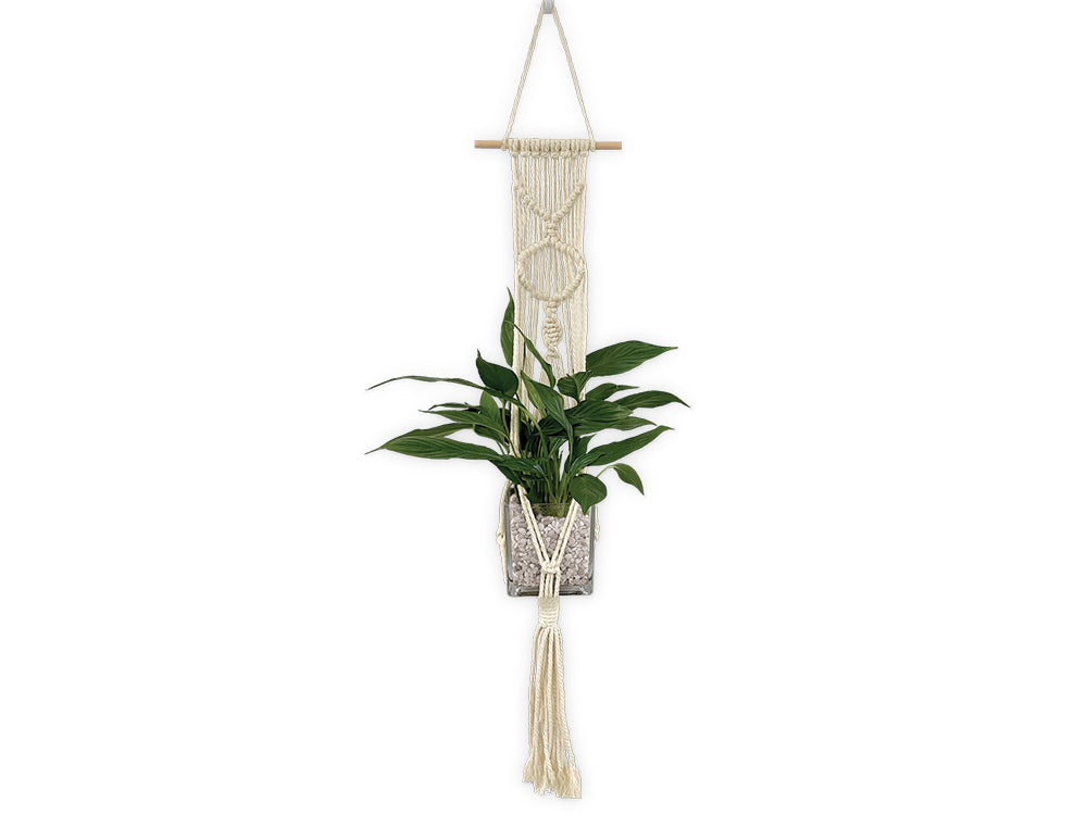Craft Decor: DIY Macramé Planter Hanger Kit w/Wood Dowel A) Ecru