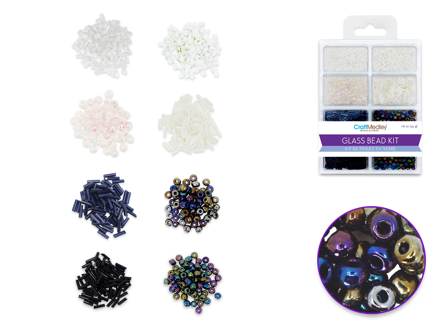 Glass Bead Kit: Rocailles/Seed Beads/Bugles 45g ULTIMIX A) B&W Classic