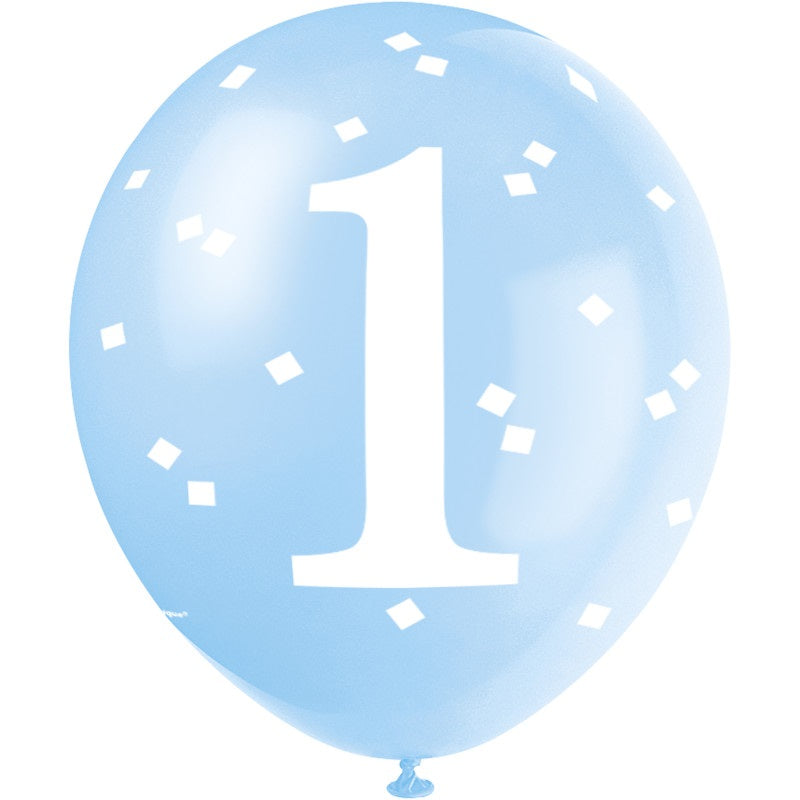 Helium filled - Blue Gingham 1st Birthday 12" Latex Balloons