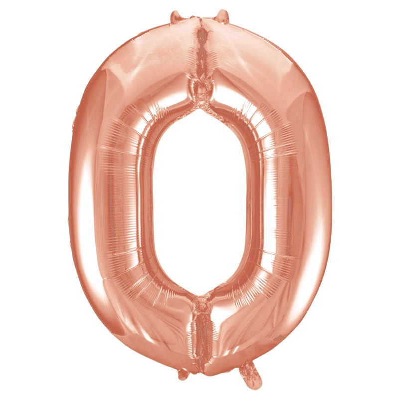 Rose Gold Number 0 Shaped Foil Balloon 34"  Packaged
