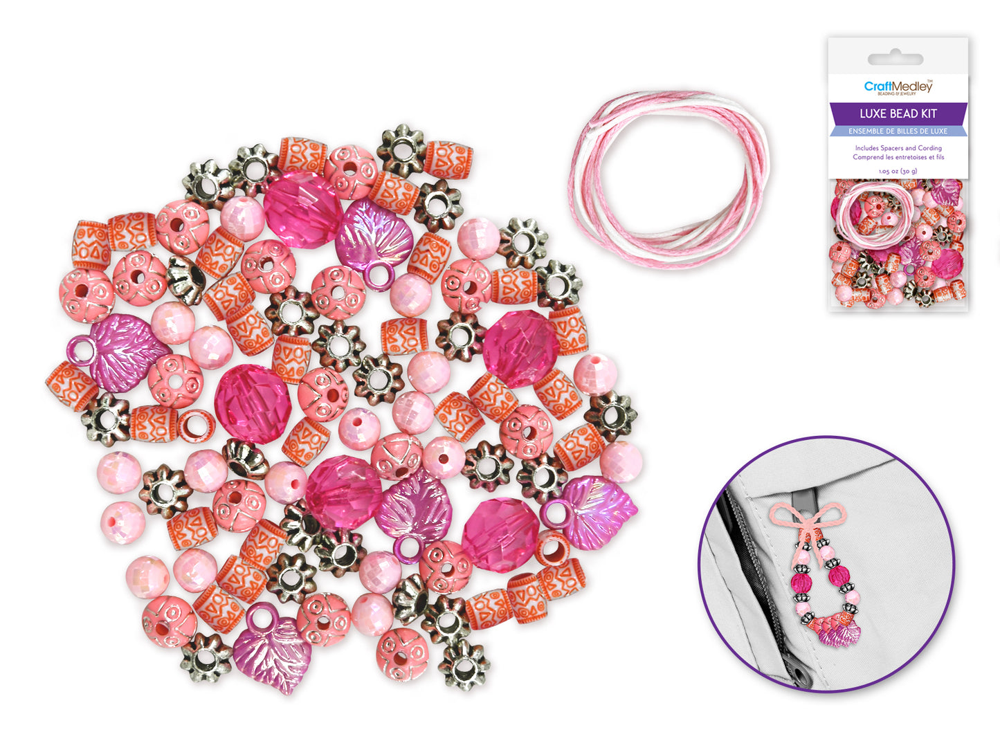 Acrylic Bead Kit: 30g Luxe Kit w/Spacers & Cording A) Pink