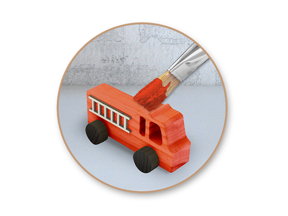 Wood Craft: 4.5" DIY Solid Wood Vehicles w/Moving Wheels B) Fire Truck