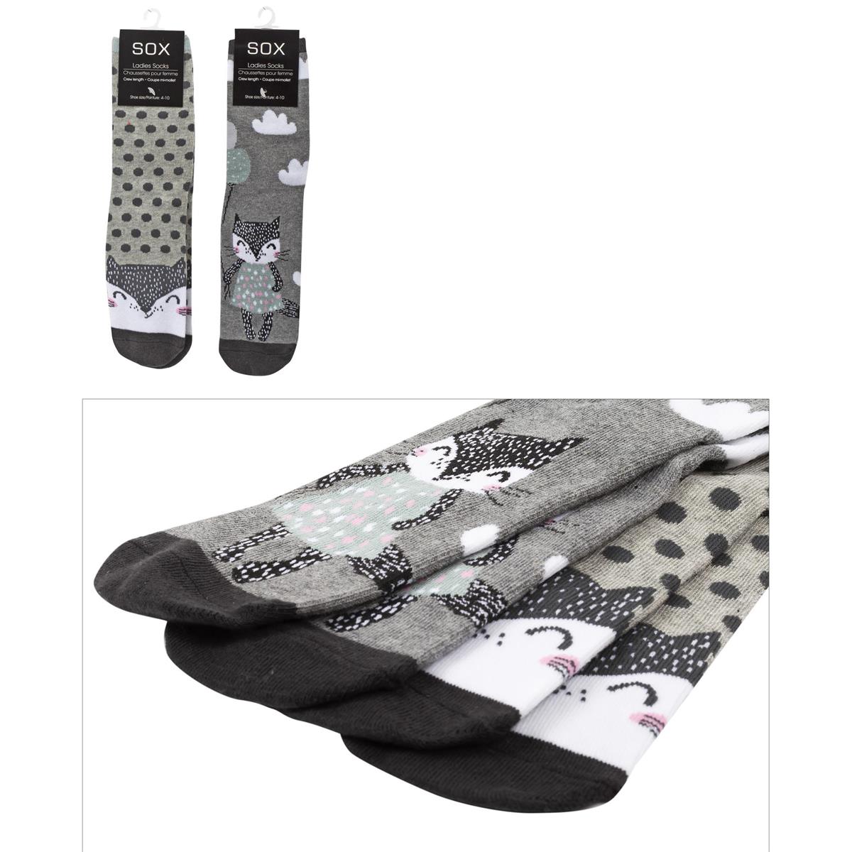 Sox, Ladies Fox Socks, 2 asst, cott/poly/span, hc
