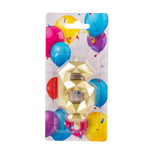 Let's Party #6 Diamond Cut Gold Birthday Candle set