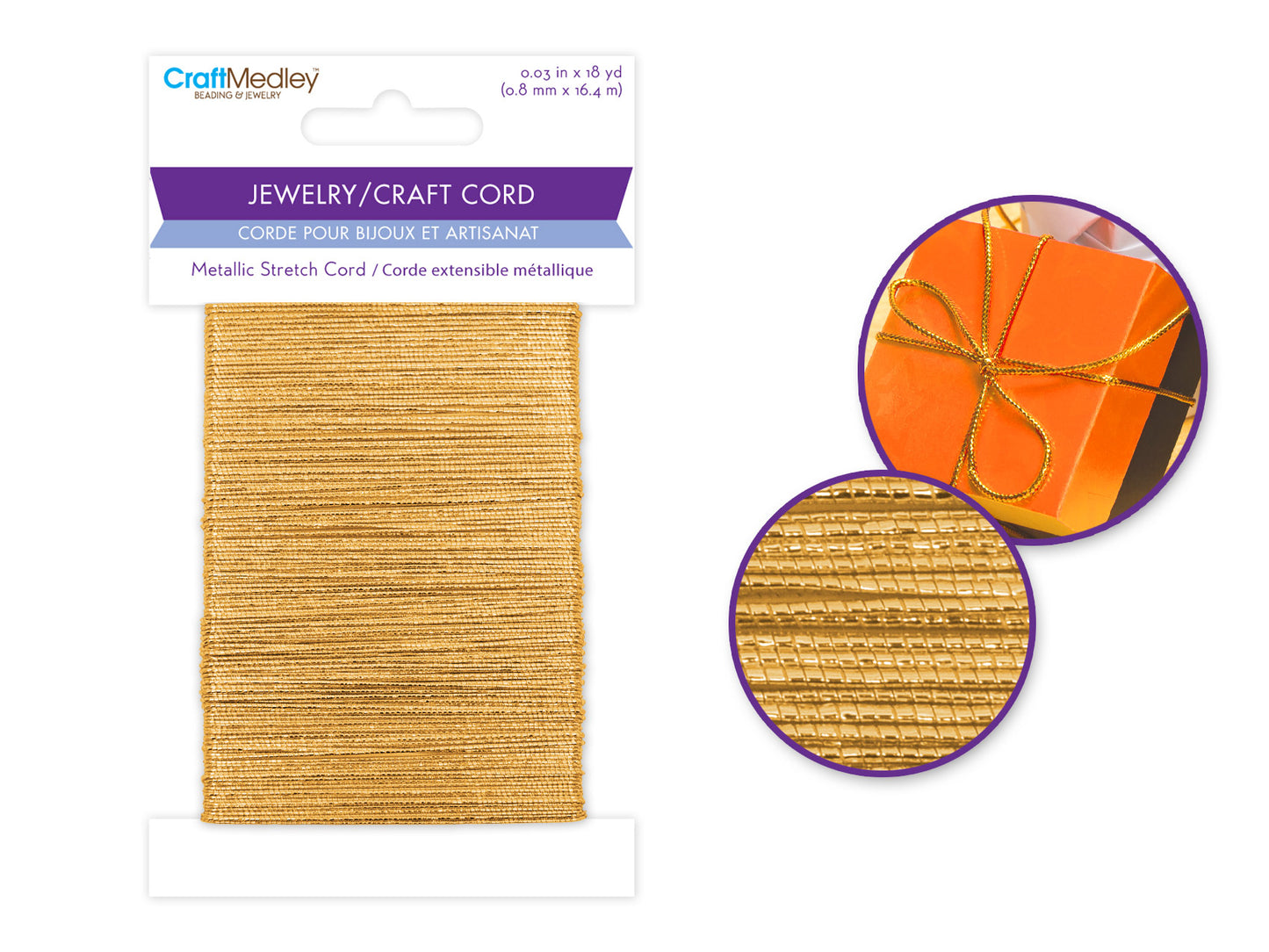 Jewelry/Craft Cord: 0.8mm x 18yds Metallic Stretch Cord A) Gold