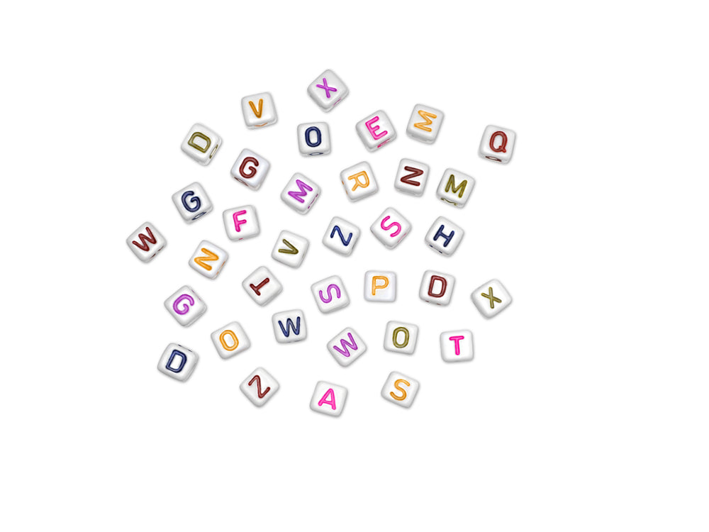 Alphabet Beads: 8mm Cube 36ct C) White w/Colored Letters