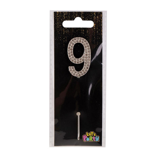 Let's Party #9 Rhinestone Numeral Cake Topper 4cm, silver