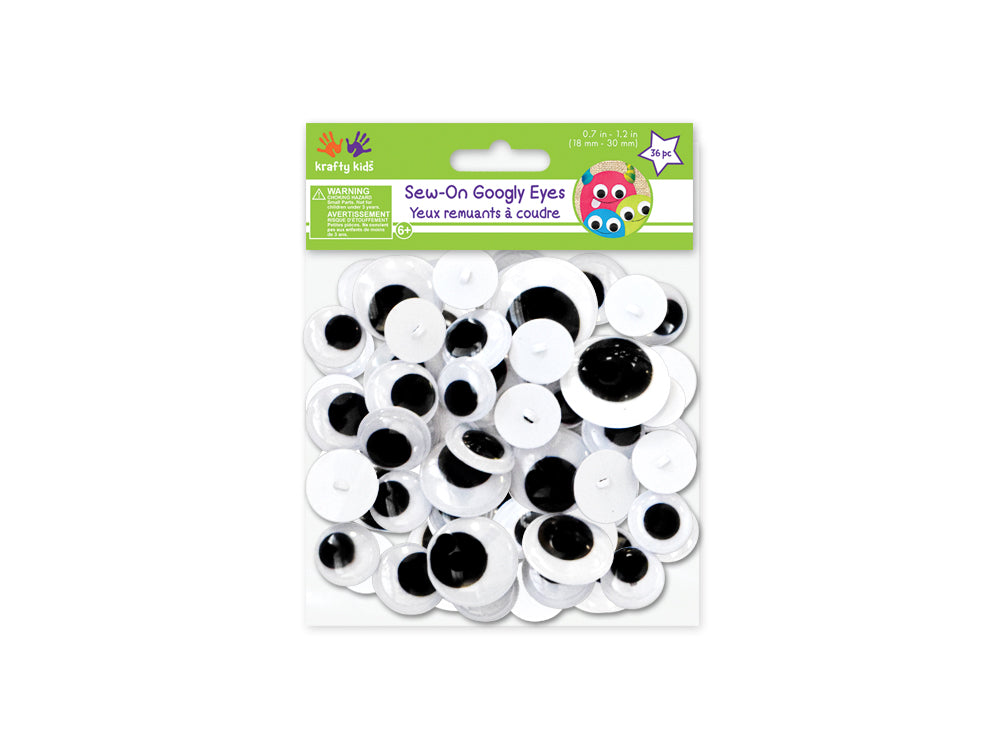 Sew-On Googly Eyes: Round 18mm-30mm Asst x36 Black Standard