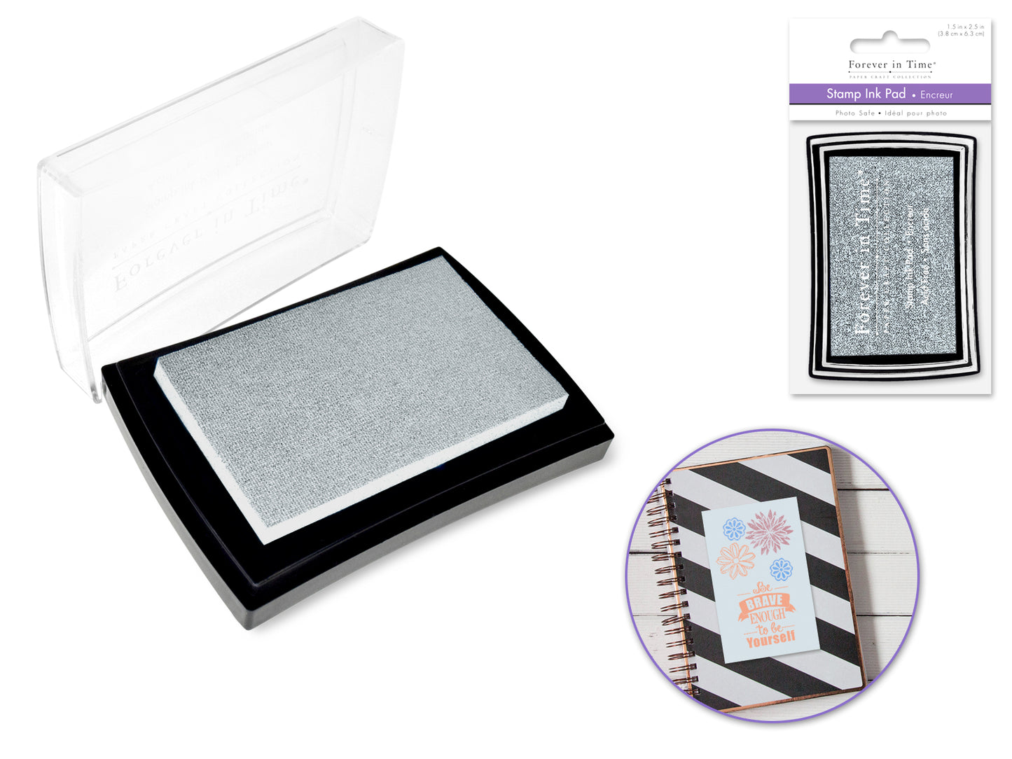 Stamp Ink Pad: 1.5"x2.5" Pigment Solid Color AcidFree M) Silver Metallic