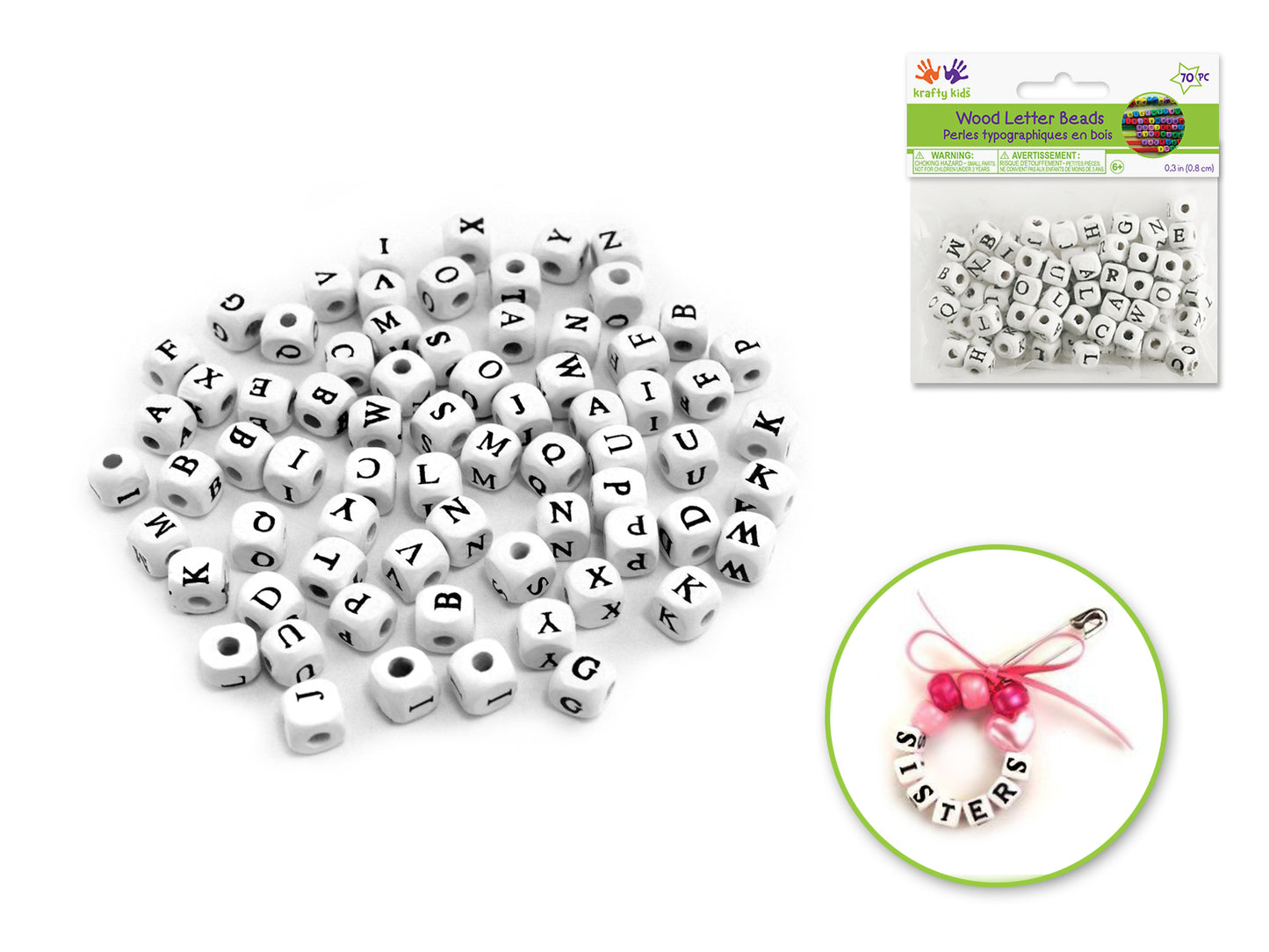Wood Beads: 8mm Alphabet Beads 70/pk Asst C) White