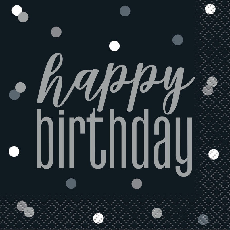 Birthday Black Glitz Happy Birthday Beverage Napkins  16ct