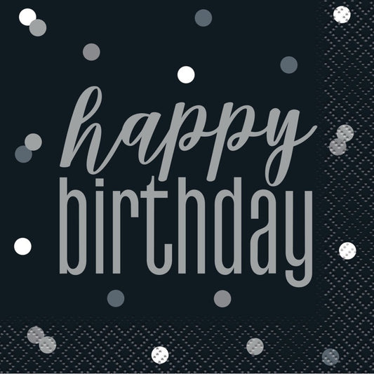 Birthday Black Glitz Happy Birthday Beverage Napkins  16ct