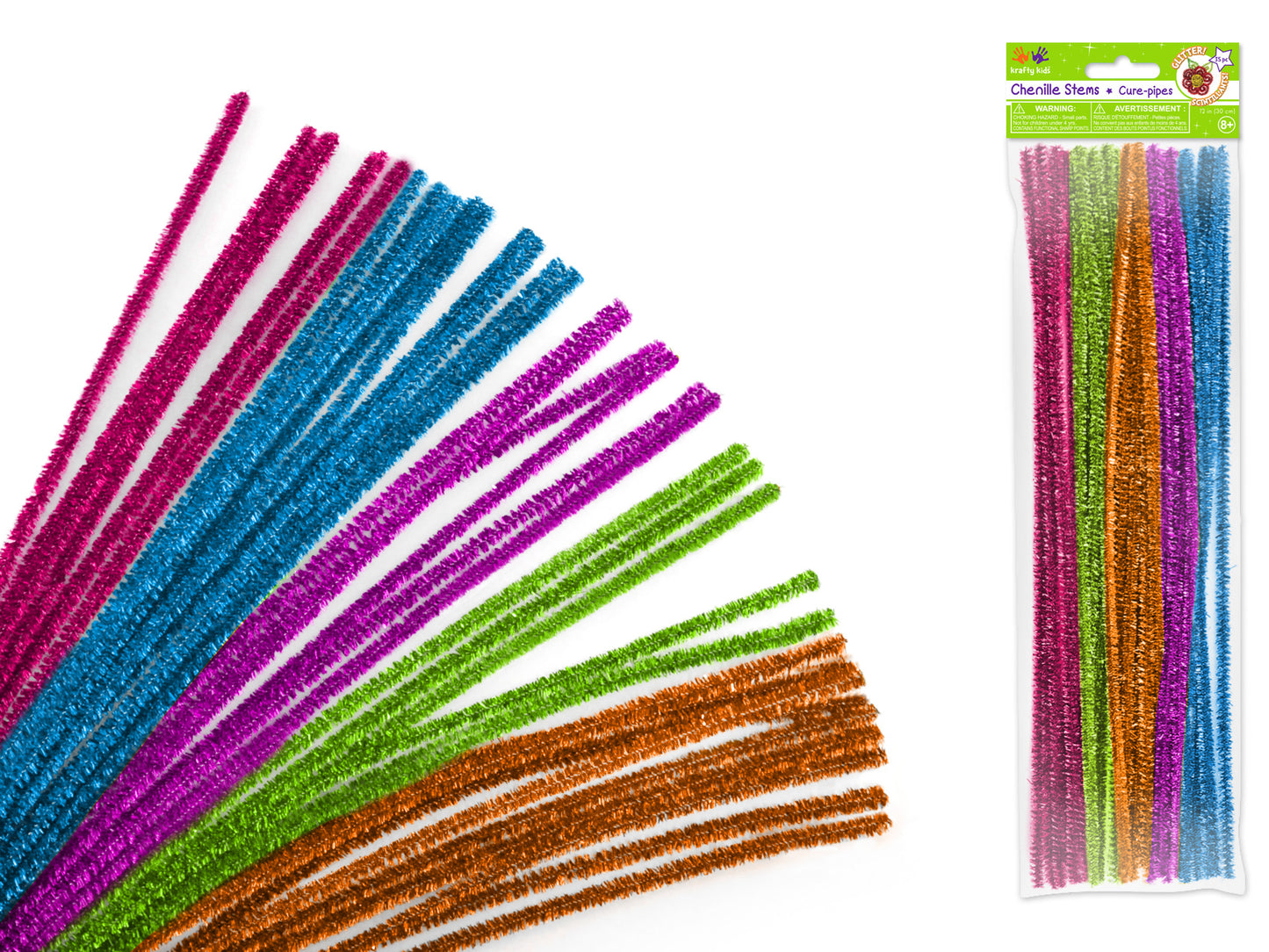 Tinsel Chenille Stems: 6mmx30cm 35/pk Glitter Pipe Cleaners L) Glamour Mix