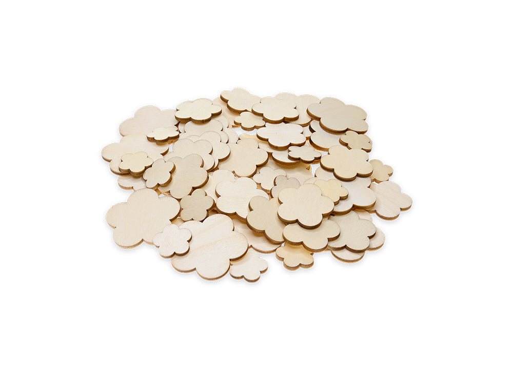 Craftwood: Wood Bits 60pc 1.7mm(T) Asst 3stl 4*4/3*3/2*2cm C) Flowers