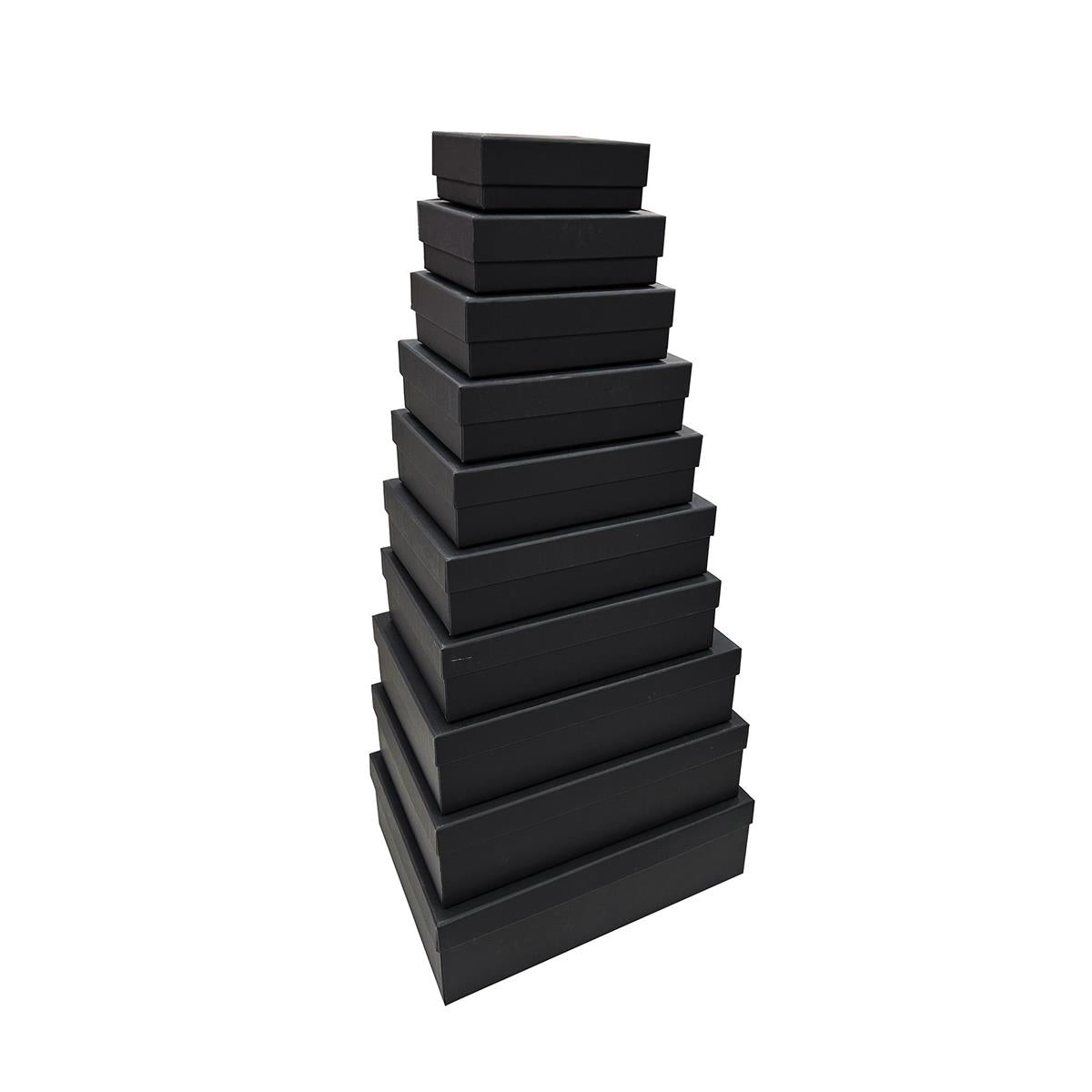 Paper T. Set/10 Rect. Gift Boxes, Solid Black, XXXXL: 14.5"x10.6"x4.3" - XXXS: 5.7"x3.9"x2" UPC on each; ea set in polybag