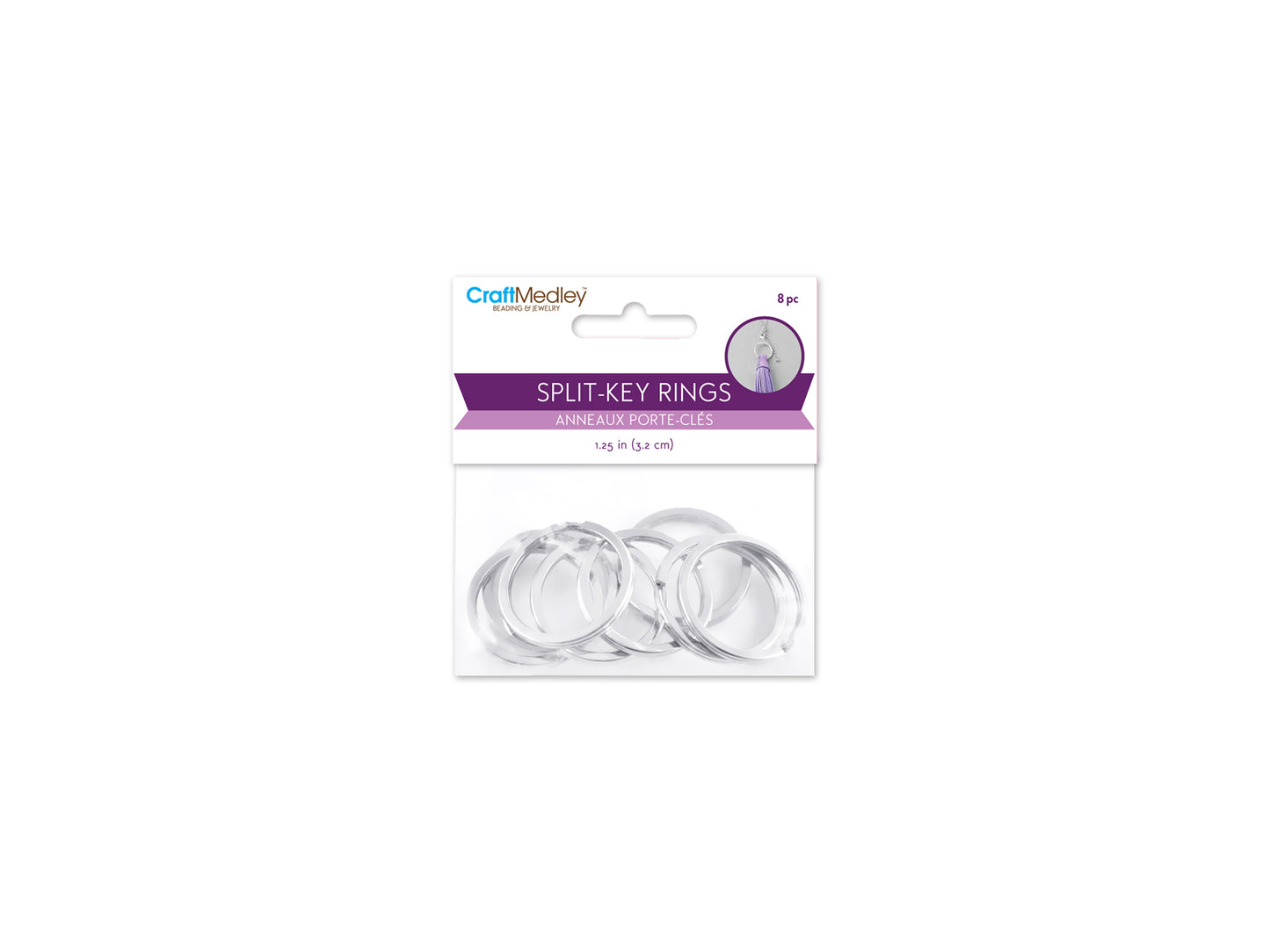 Jewelry Findings: 1.25" Split Key-Rings x8 Heavy Duty Silver