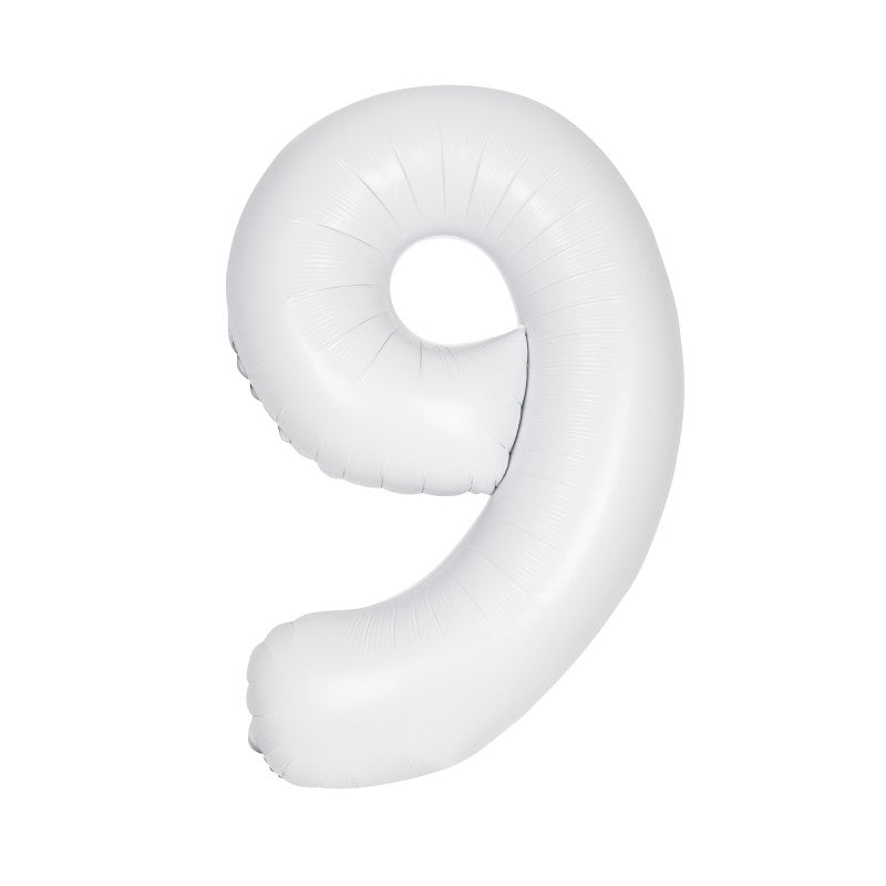 Matte White Number 9 Shaped Foil Balloon 34"  Packaged