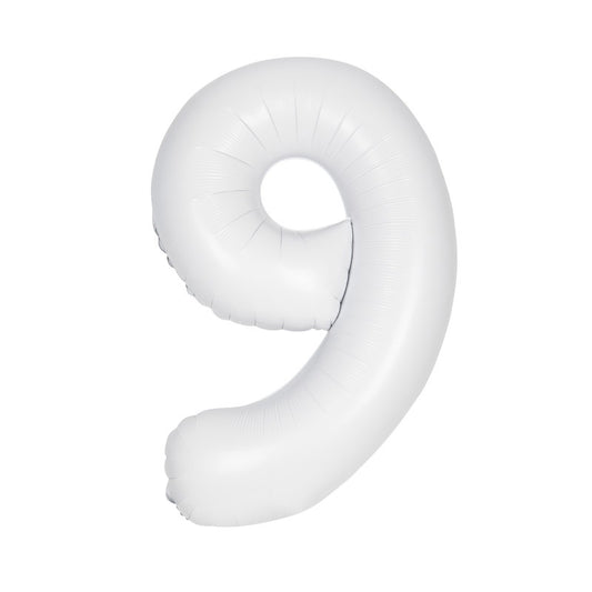 Matte White Number 9 Shaped Foil Balloon 34"  Packaged