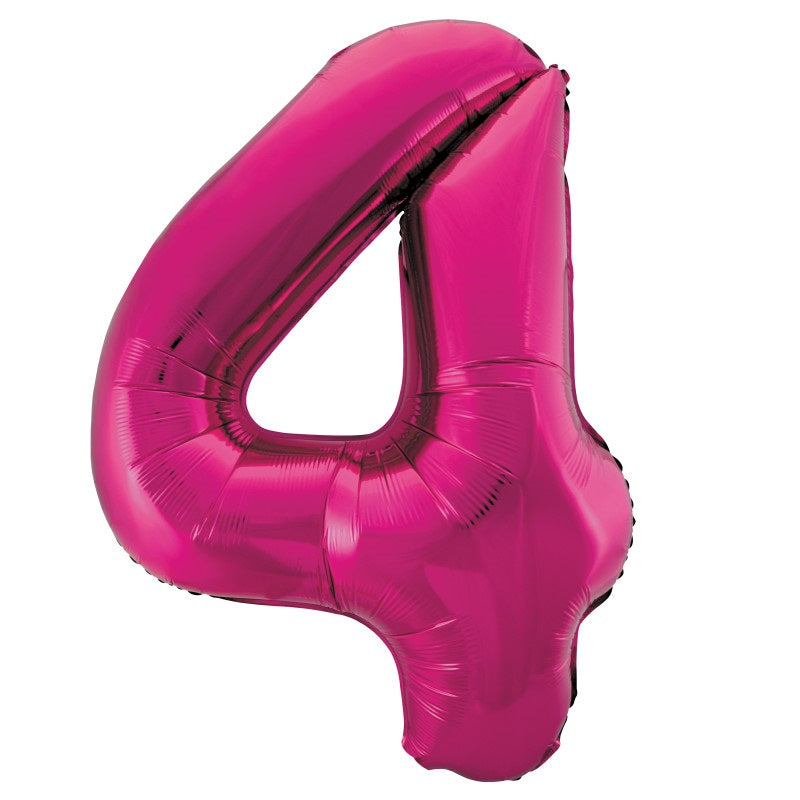 Hot Pink Number 4 Shaped Foil Balloon 34"  Packaged