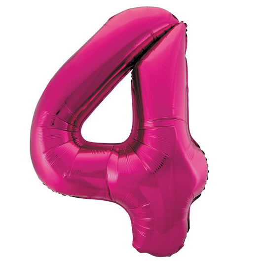 Hot Pink Number 4 Shaped Foil Balloon 34"  Packaged