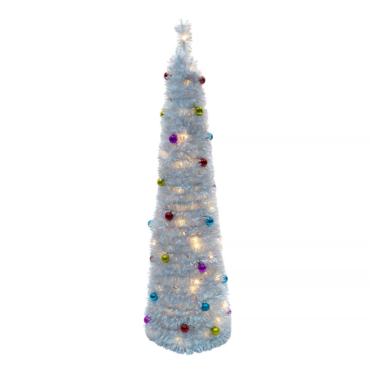 Deco N. 5ft Pop-Up Xmas Tree w/100 LED Lights & 36 Balls, ETL, Opal, boxwhite box with color label