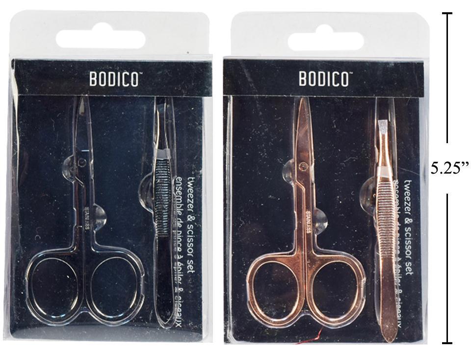 Bodico, Lux 2-pc Tweezer + Scissor Set, 2 col, pvc box