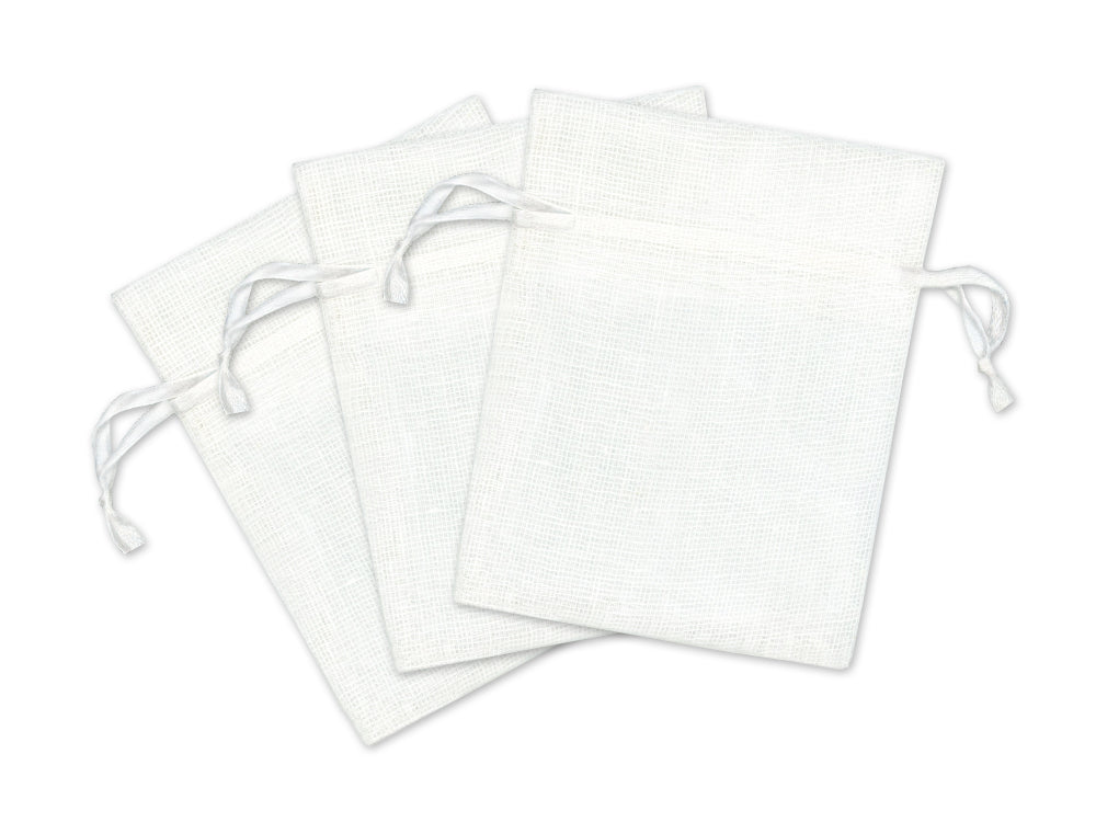 Craft Decor: 4"x5" Craft Goody Bags x3 Mesh Cotton w/Ribbon String A) White