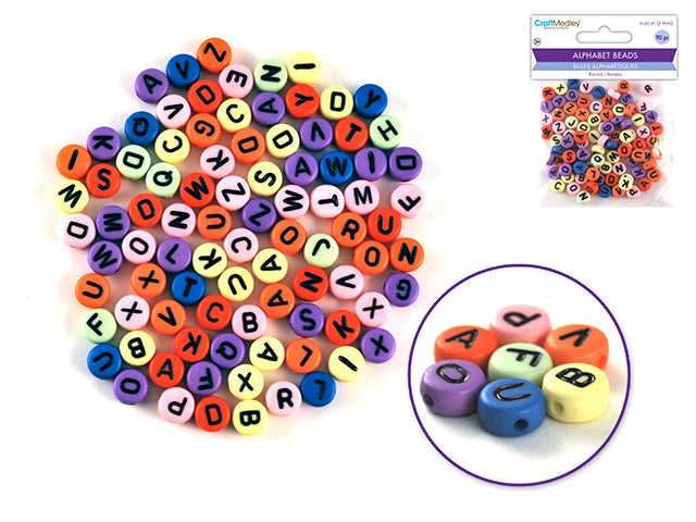 Alphabet Beads: 7mm Round 90ct 4mm(T) A) Multi Mix