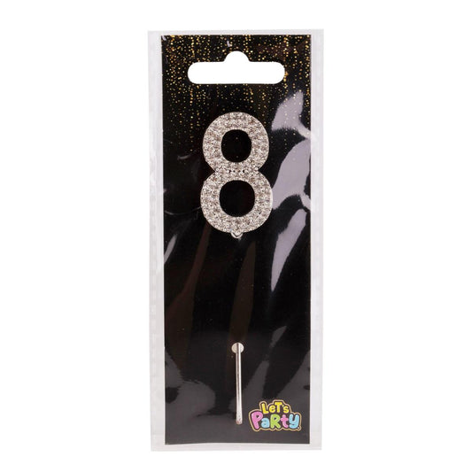 Let's Party #8 Rhinestone Numeral Cake Topper 4cm, silver
