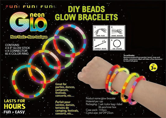 Neon Glo, 4pc Multi-Color Glow bracelets, foil bag