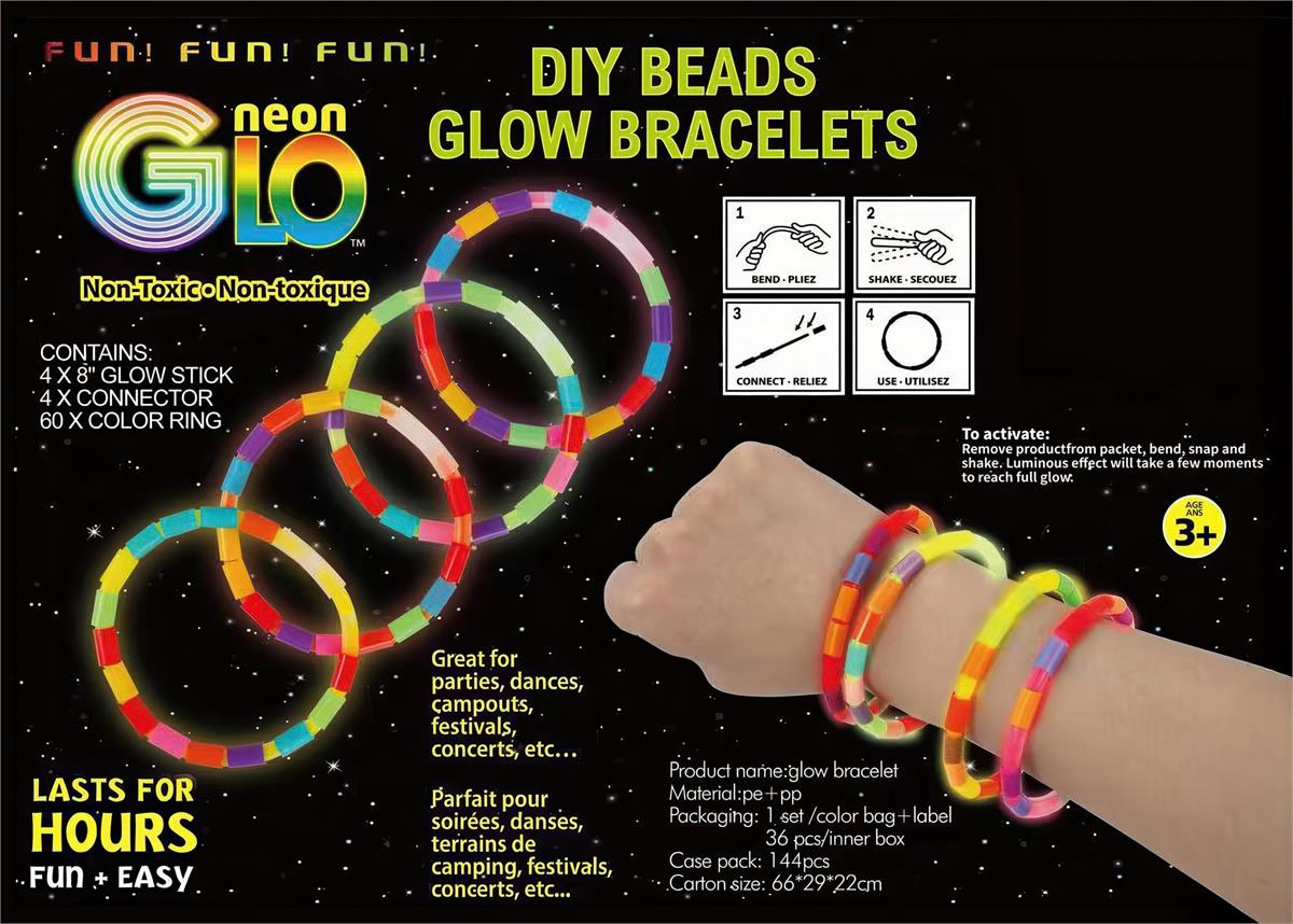 Neon Glo, 4pc Multi-Color Glow bracelets, foil bag