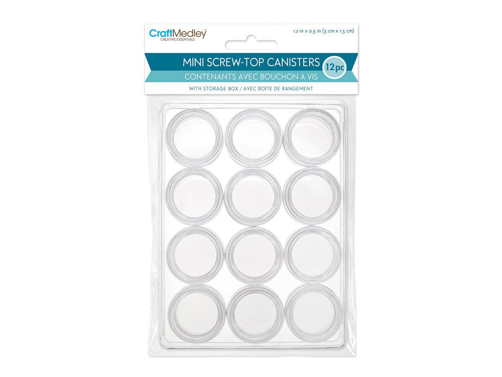 Craft/Bead Storage: 3x1.3cm Screw-Top Mini Canisters x12 in Storage Box