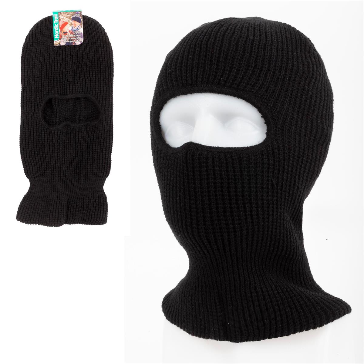 Nordic T. Adult Knitted Black Balaclavas, One Size, cht