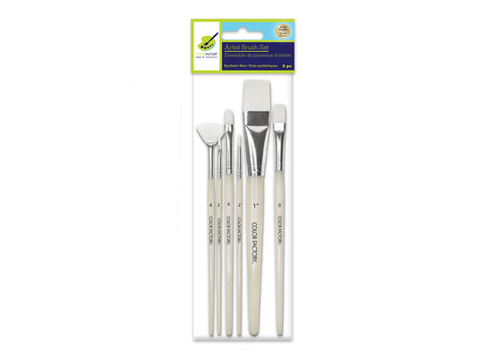 Artist Brush Set: White Synthetic Hair Variety Pack x6 Plastic Handle B) Multi-Set 2