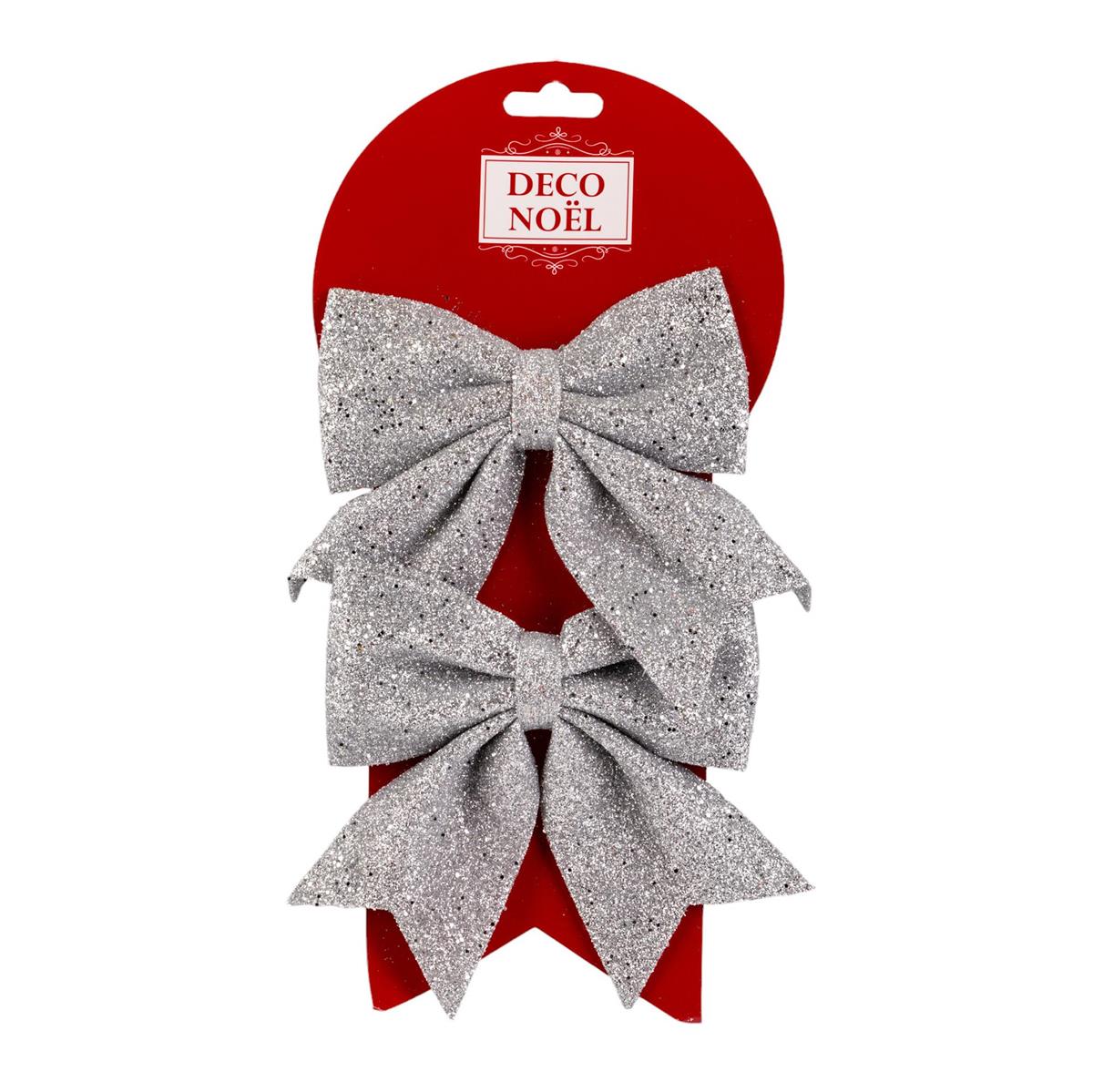 Deco N. Xmas 2pk Bow Décor, 4.75", Silver, t.o.c