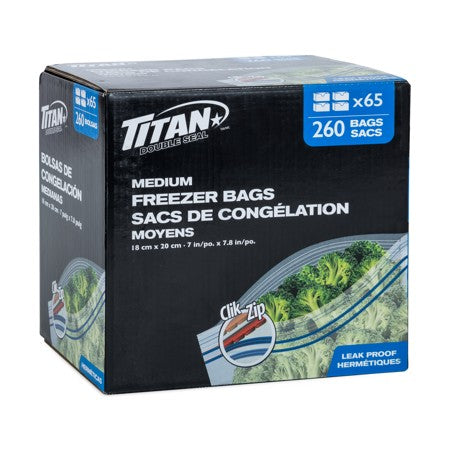 TITAN DOUBLE SEAL MEDIUM FREEZER BAG 4 X 65 BAGS/BOX