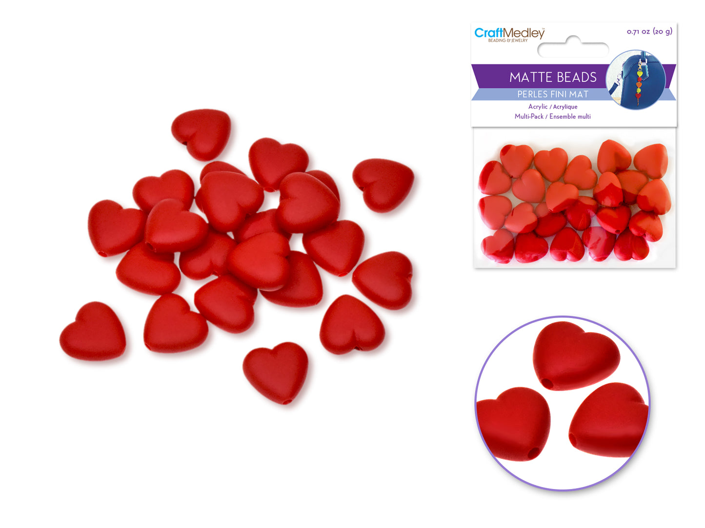Acrylic Beads: 20g Matte Finish Multi-Packs D) Heart Red