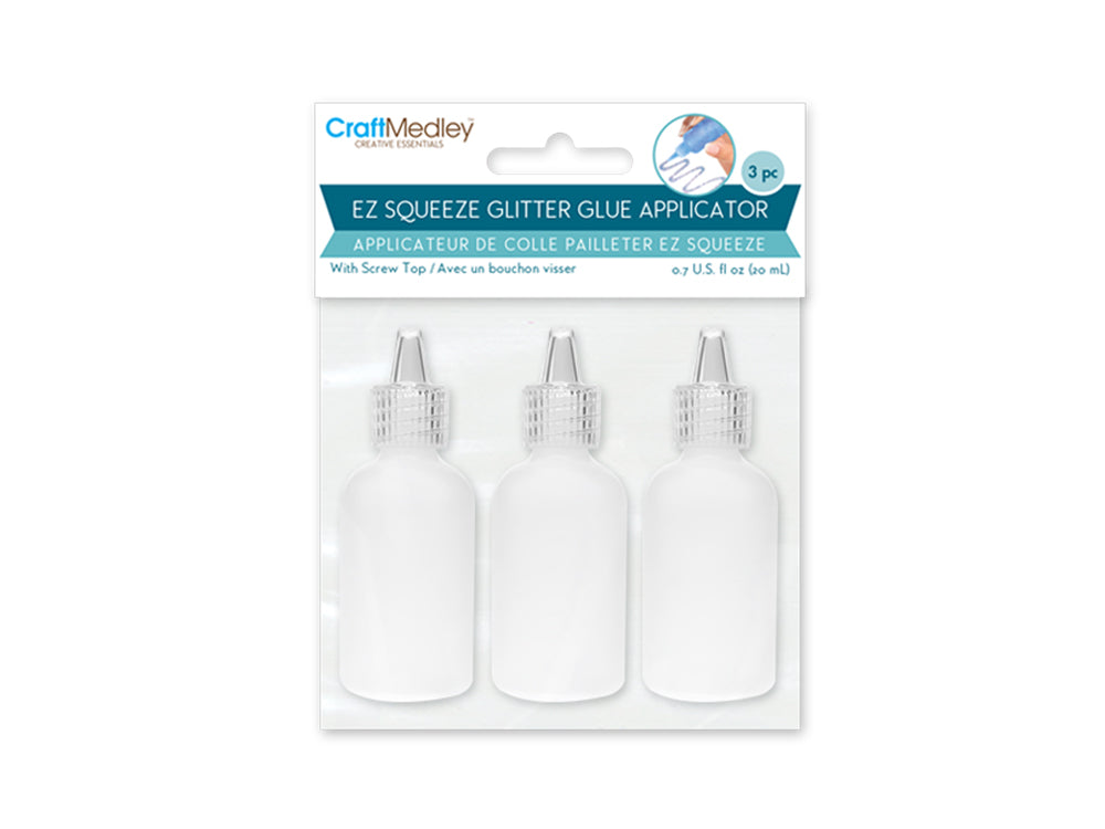 Plastic Bottle: 20ml EZ-Squeeze Glitter Glue Applicator 3pc w/Screw-Top