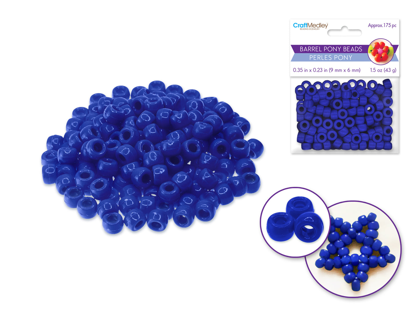 Pony Beads: 9mmx6mm Barrel Standard x175 E) Royal Blue