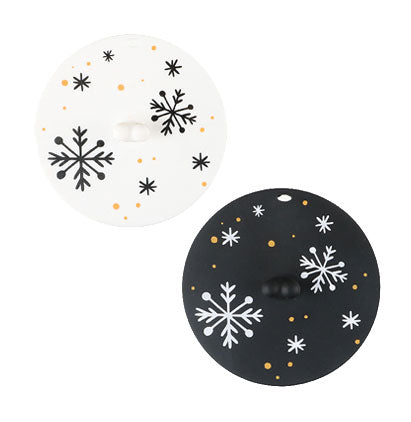 *SILICONE 2PK CUP LID-SNOWFLAKE -B/W